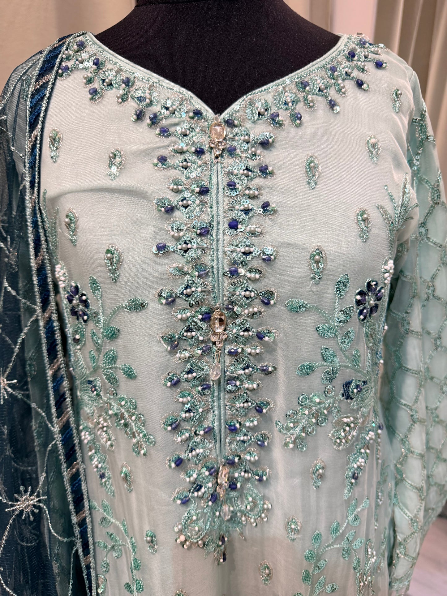 Luxury Embroidered Chiffon Collection- mint green