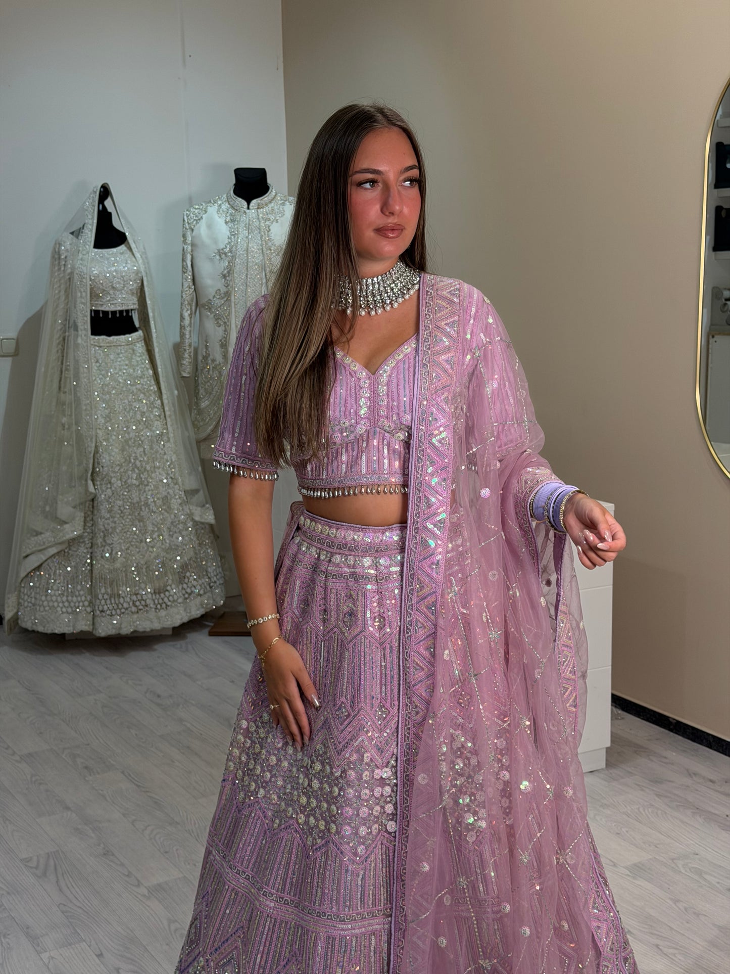 Lilac embroidered lehenga