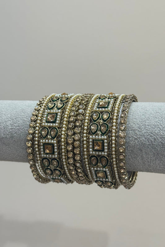 Antik Gold/ Green Metal Bangle-  (10-teilig)