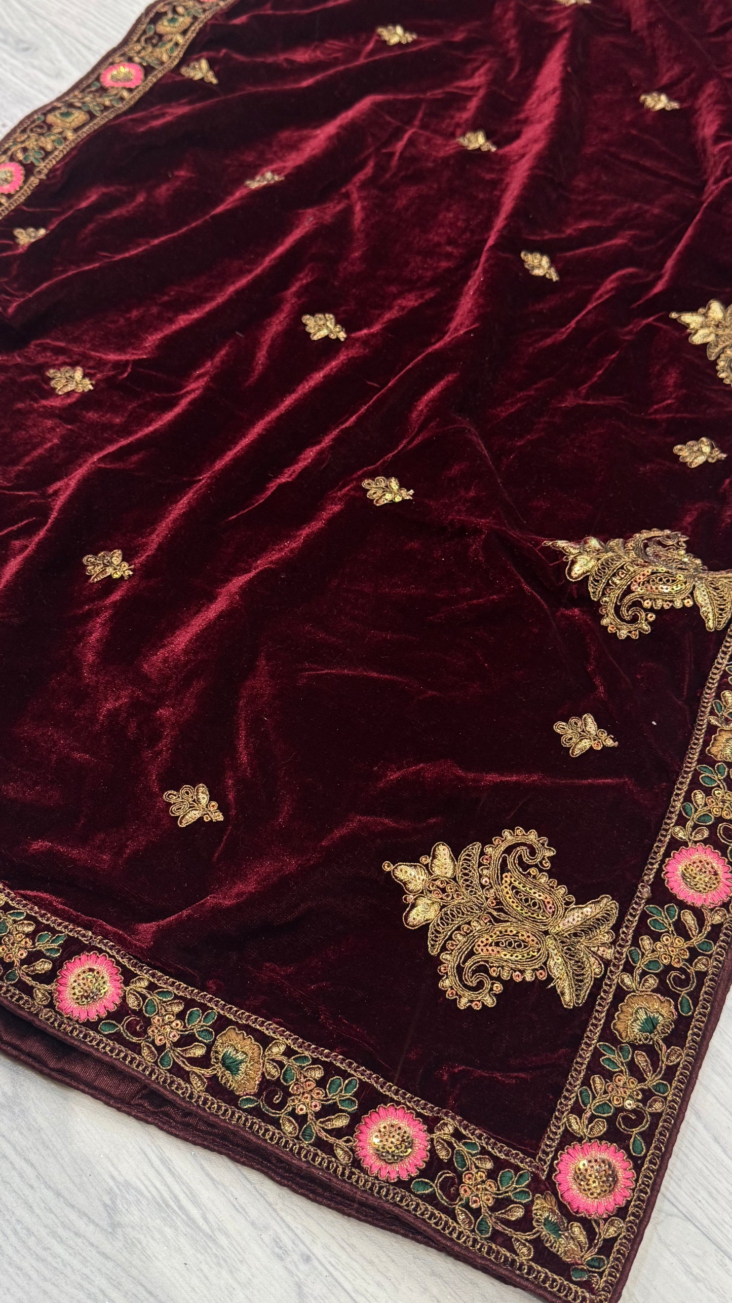 Maroon Velvet Dupatta