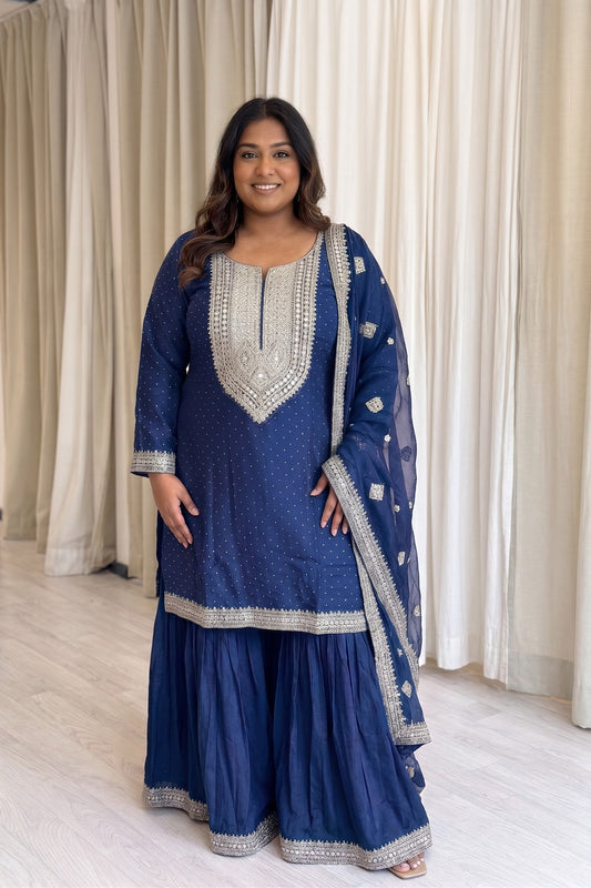 Plus Size Sharara Set (3-teilig)- Navy