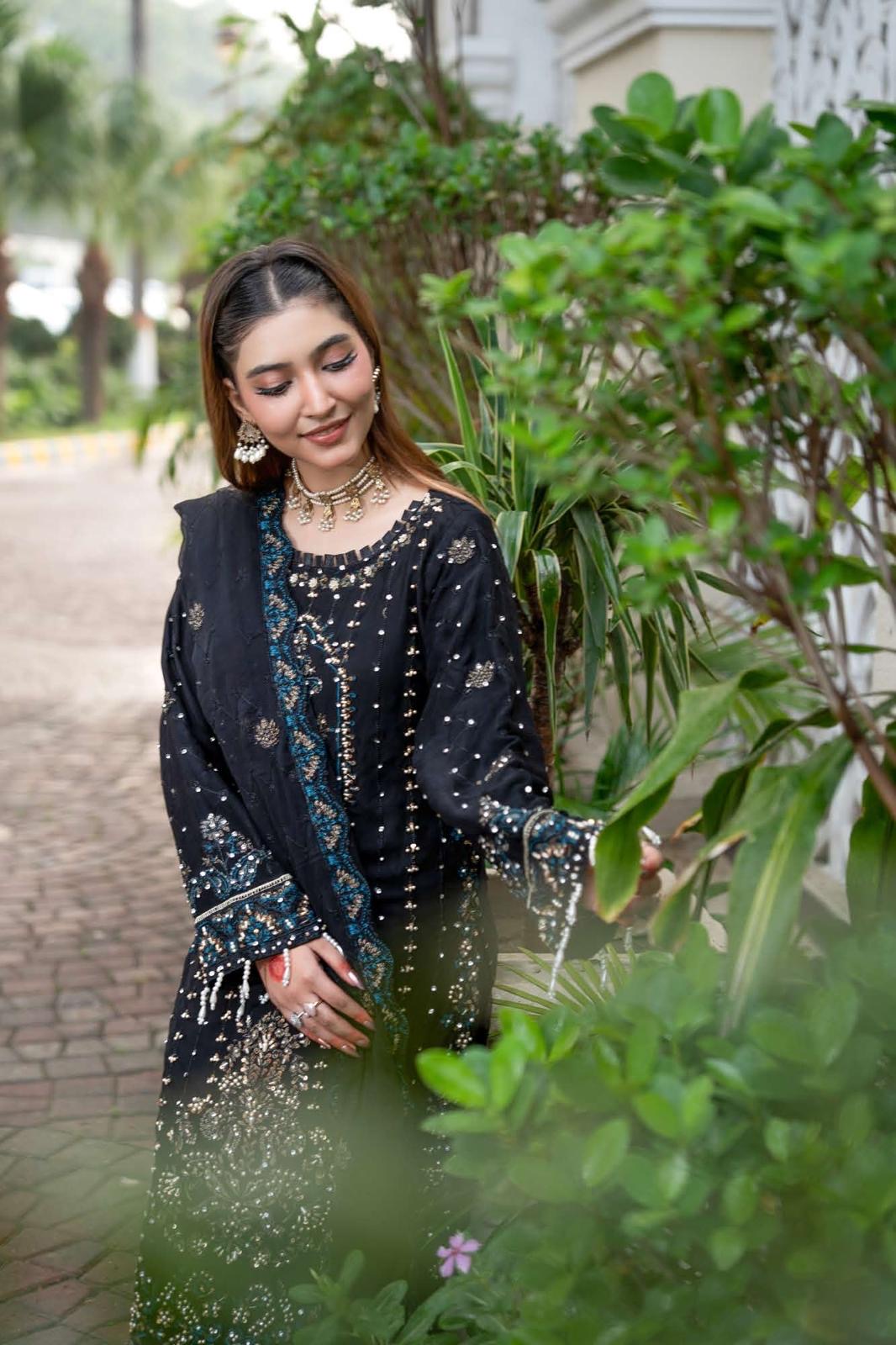 Chiffon Lux Embroidered Suit- design 8