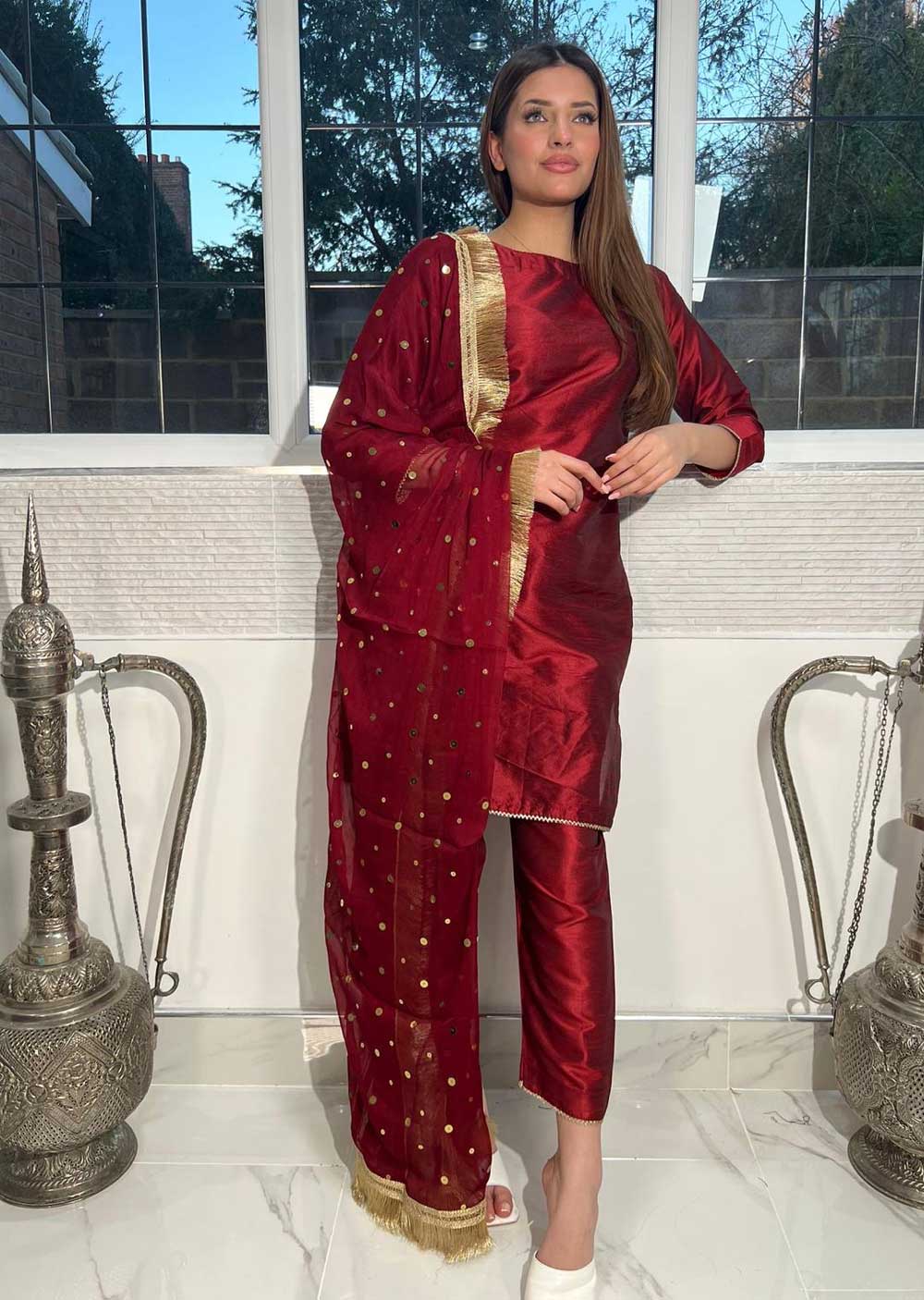 Red Raw Silk Suit