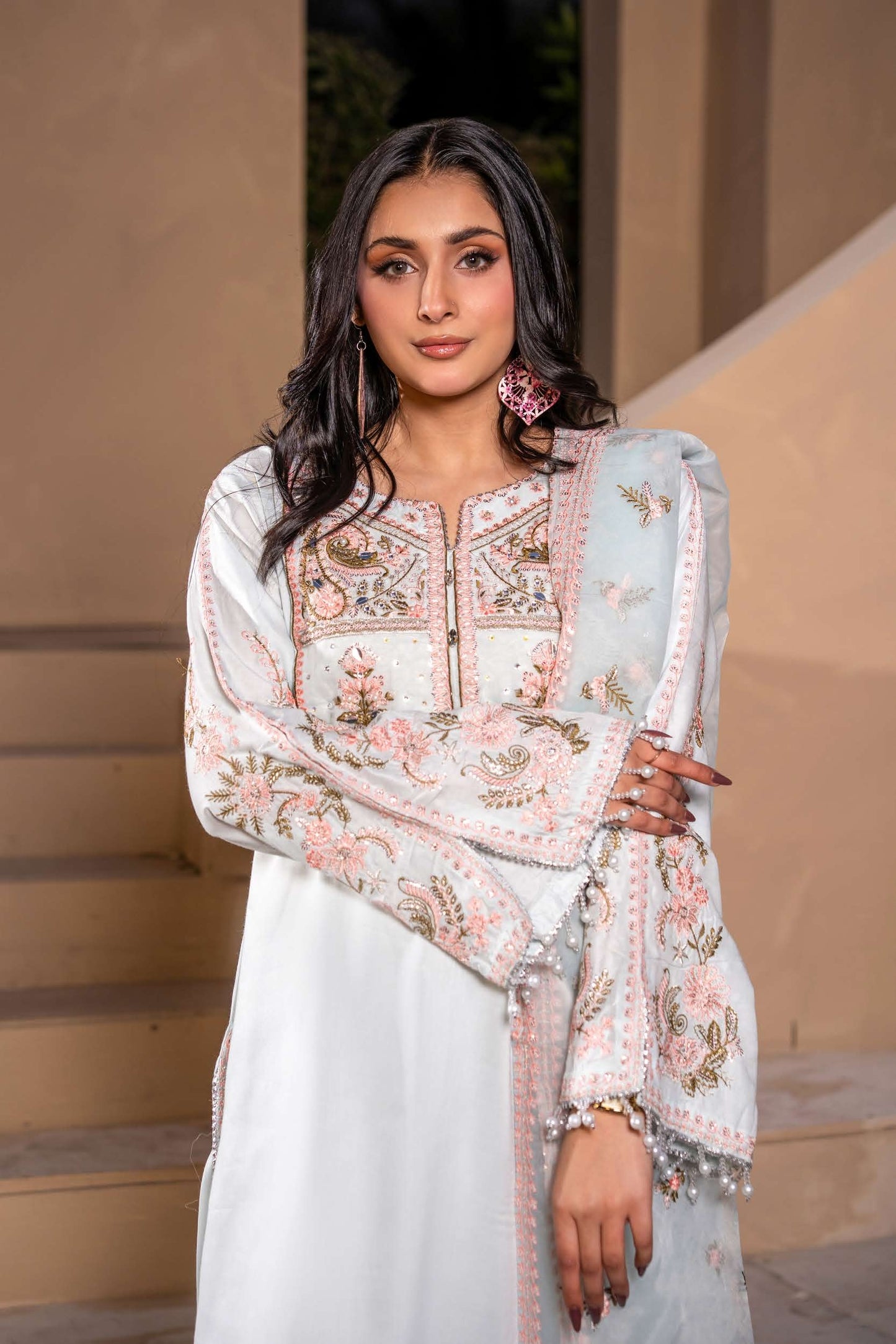 Mother Daughter Linen Embroidered - Mint Blue