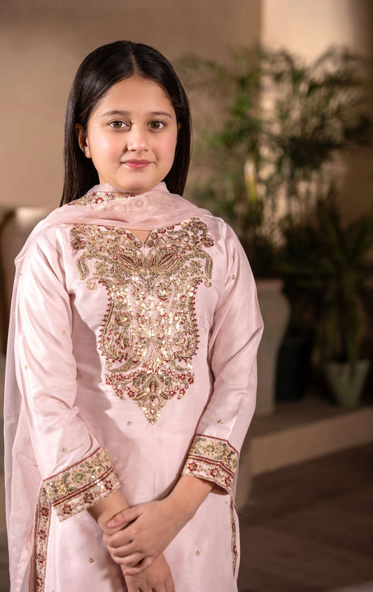 Kids Linen Embroidered - Baby Pink