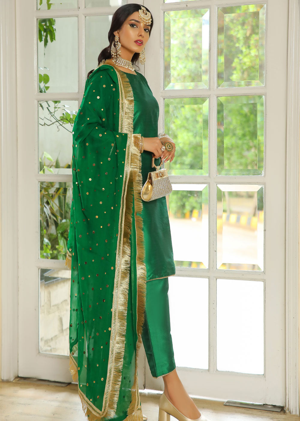 Green Raw Silk Suit