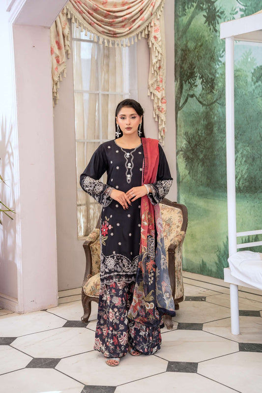 Linen Floral Sharara -D3