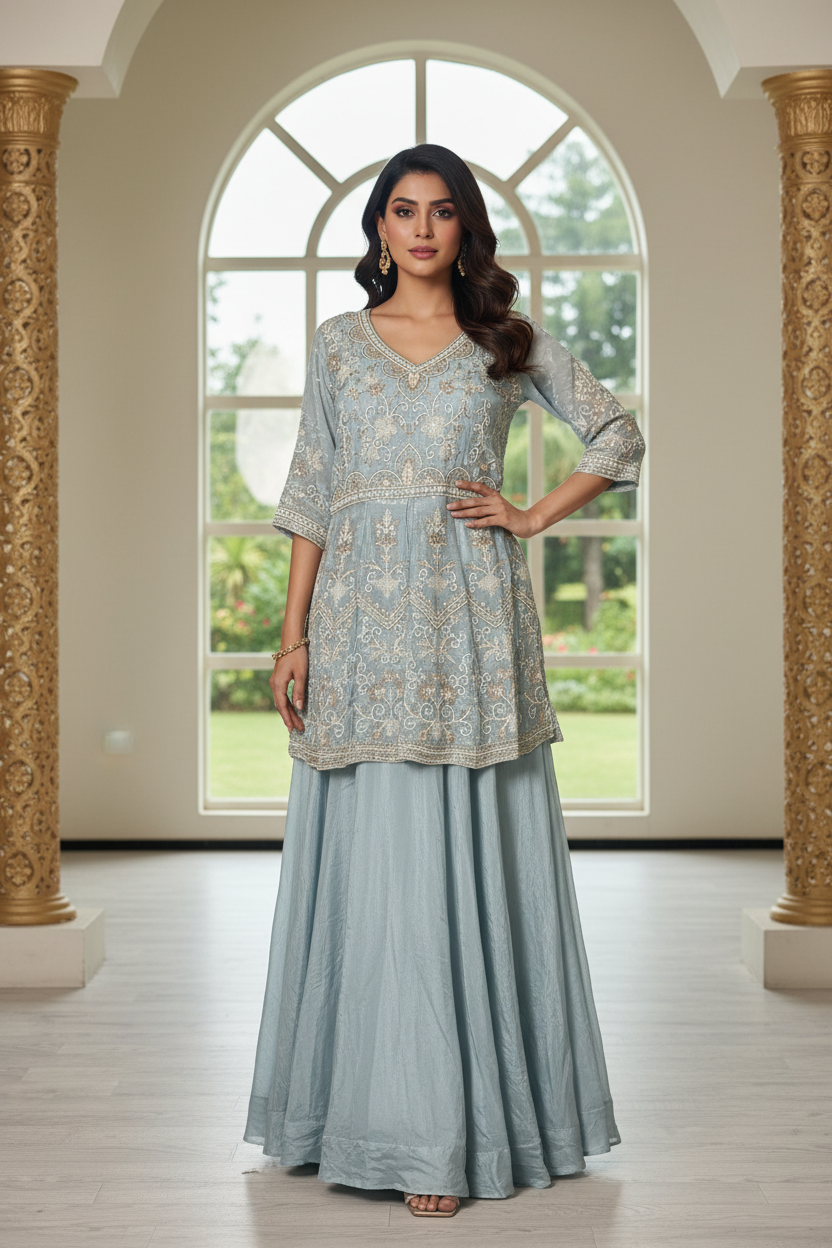 Embellished Tissue Silk Lehenga - Designer Dupatta 10