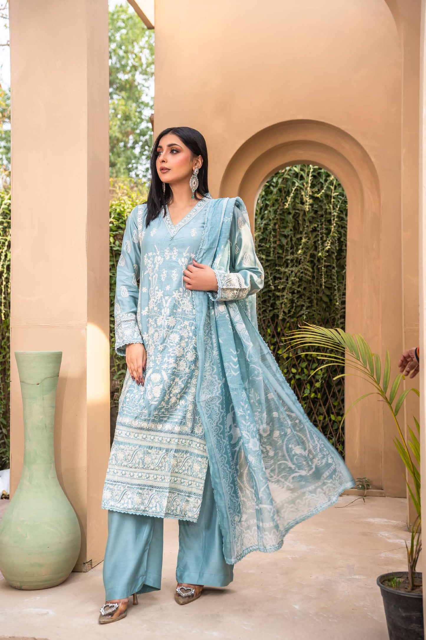 Linen Pastel Collection Sharara- Baby blue