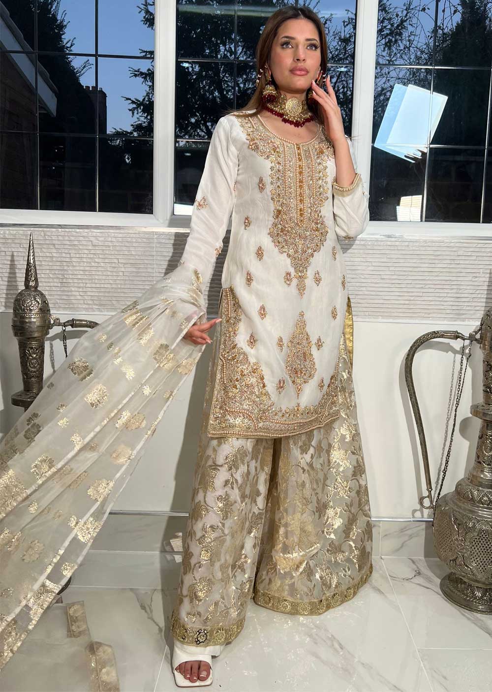 White Gharara Suit