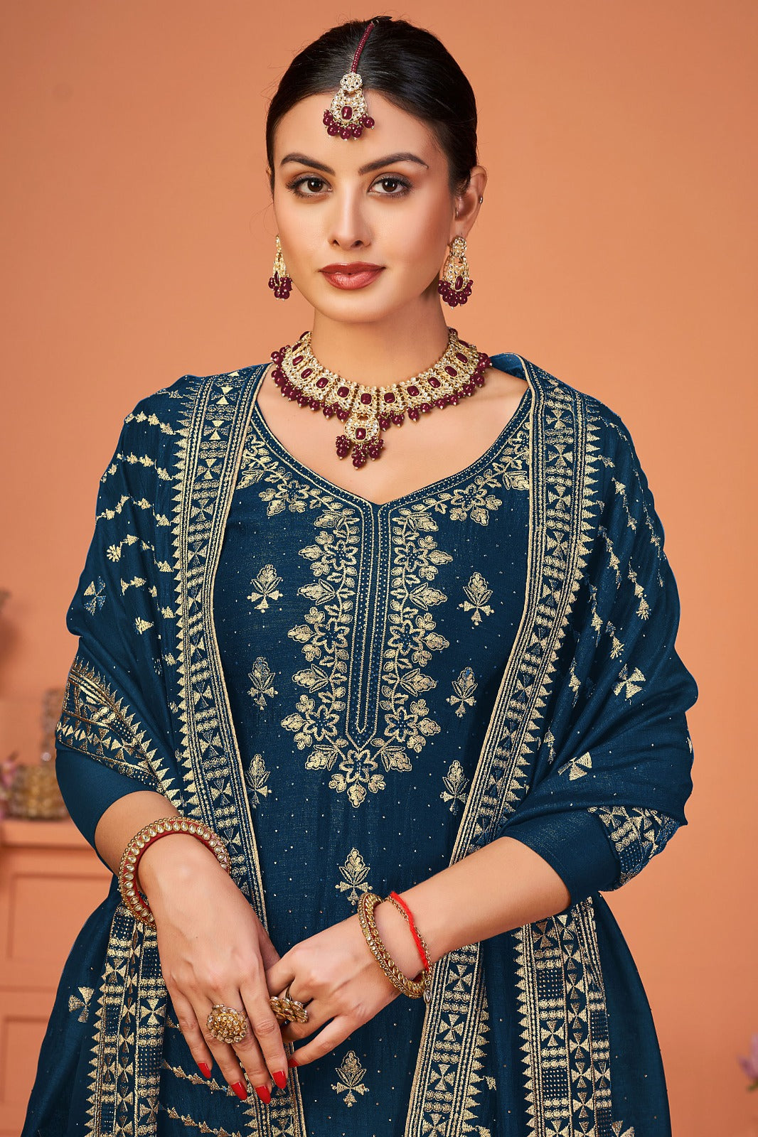 IND Blue Embroidered Suit 175