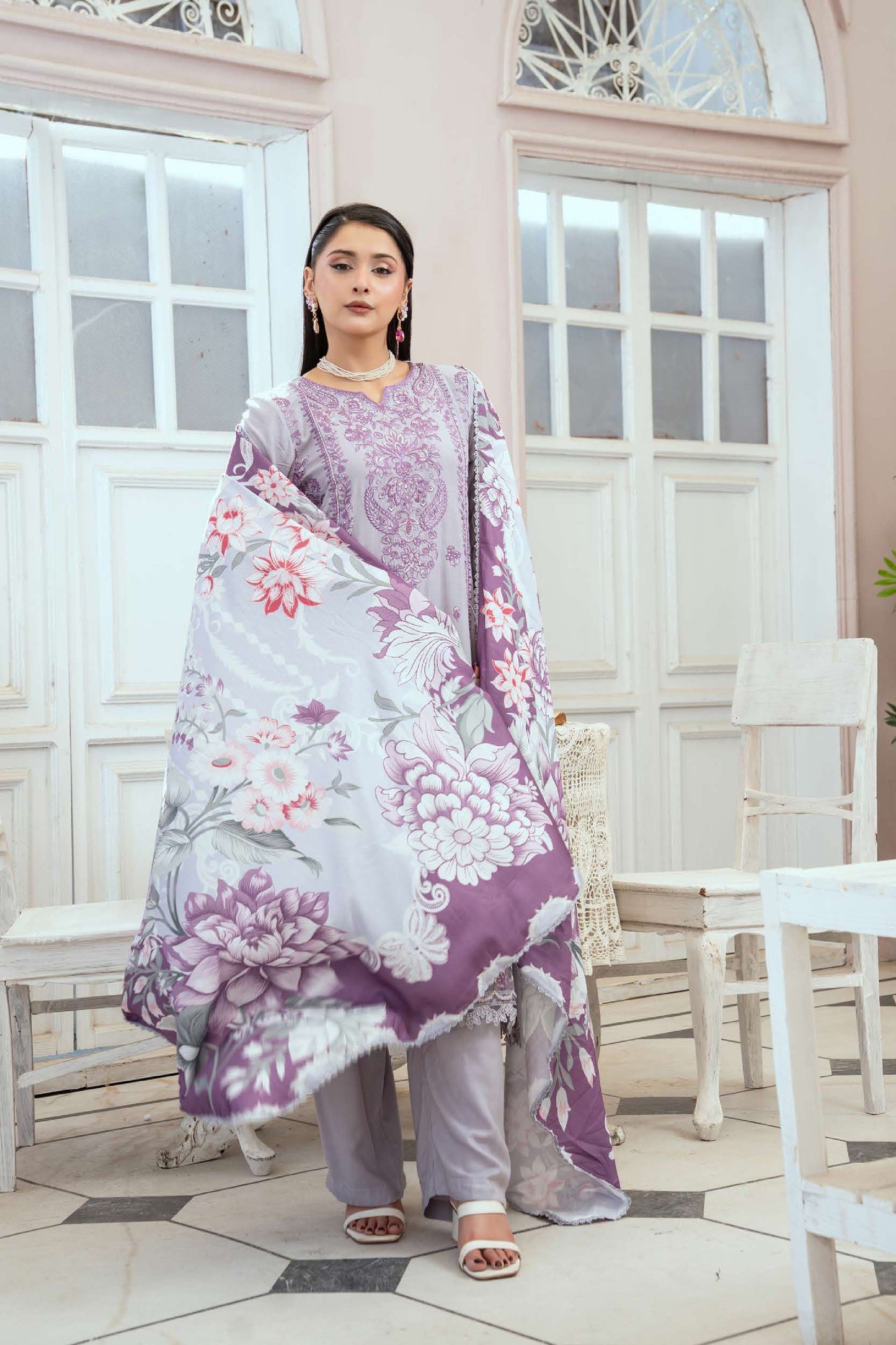 3-teiliges Linen-Set- Flieder