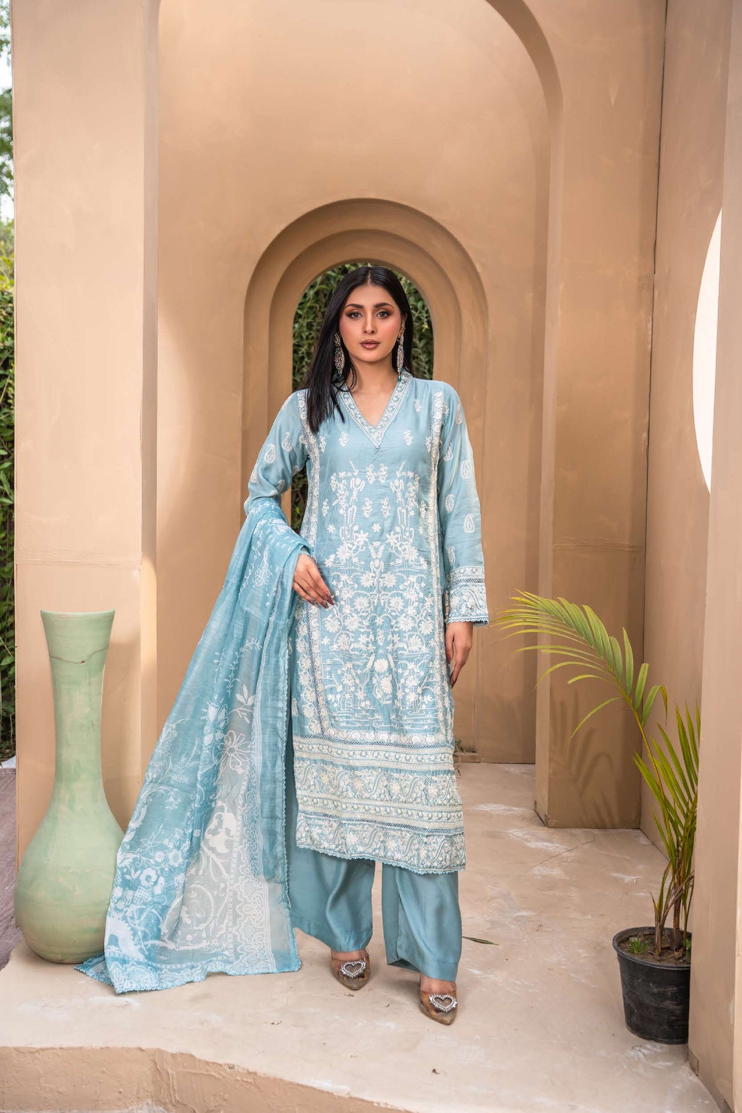 Linen Pastel Collection Sharara- Baby blue