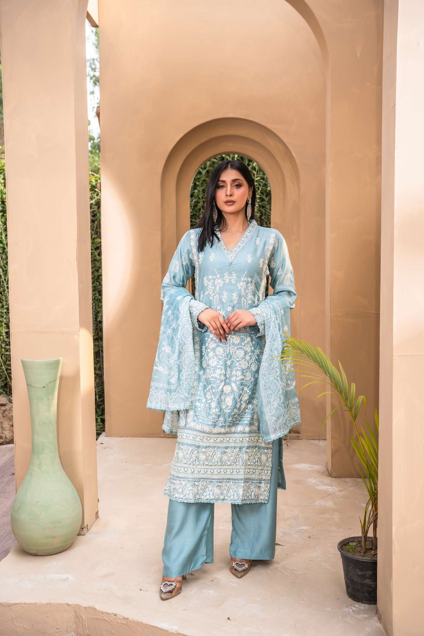 Linen Pastel Collection Sharara- Baby blue