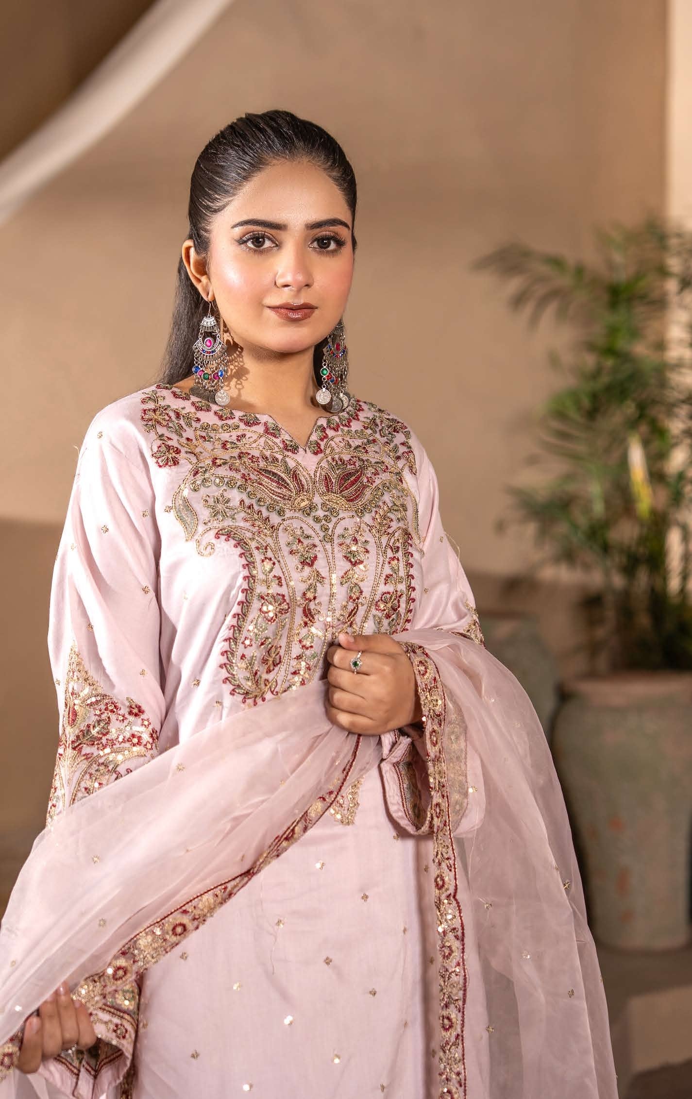 Mother Daughter Linen Embroidered - Baby Pink