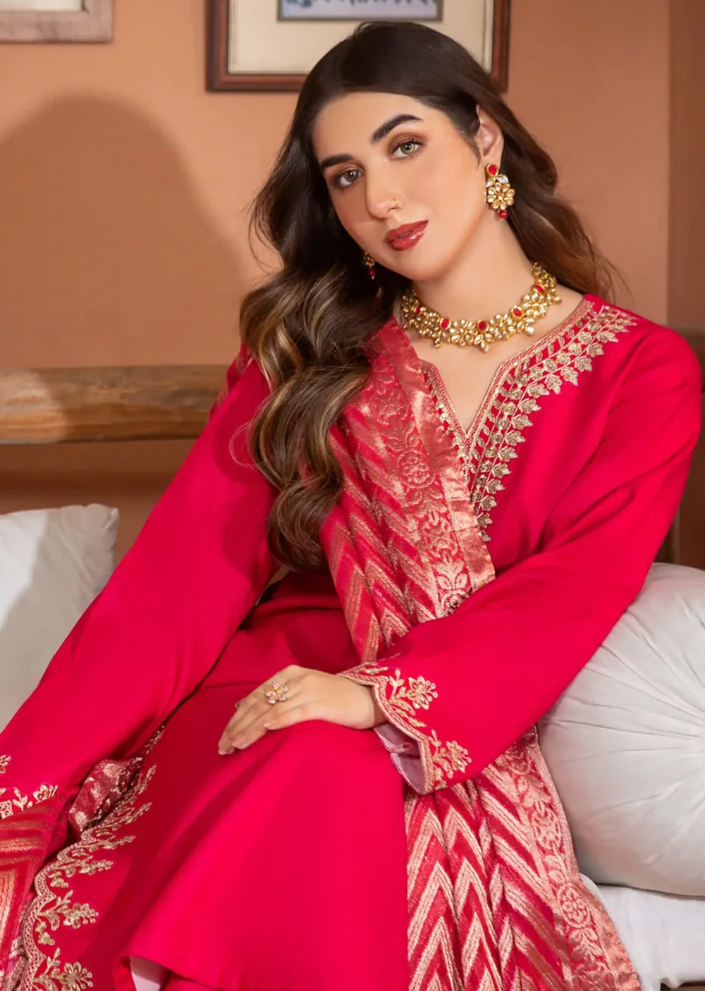 Hot Pink Luxe Khaddar Embroidered suit by Heeras- BL24