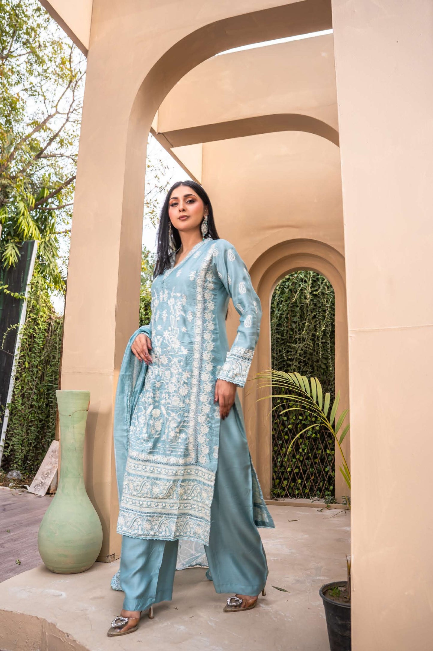 Linen Pastel Collection Sharara- Baby blue