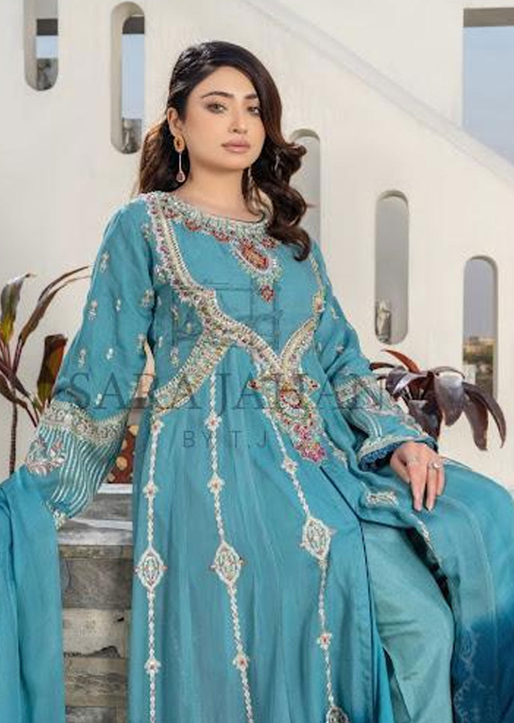 Sara Jahan Blue Chiffon Maxi Dress
