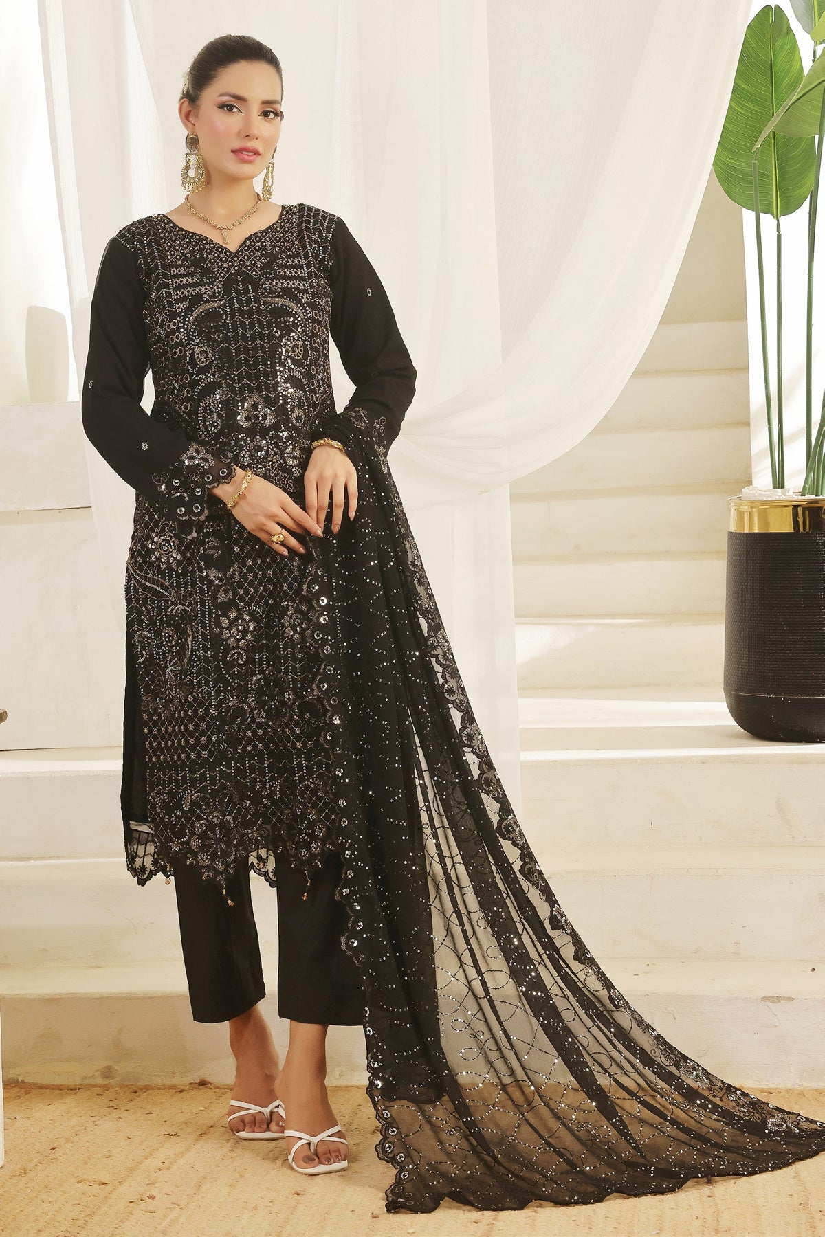 Bin Hameed Chiffon Suits- Schwarz-B4