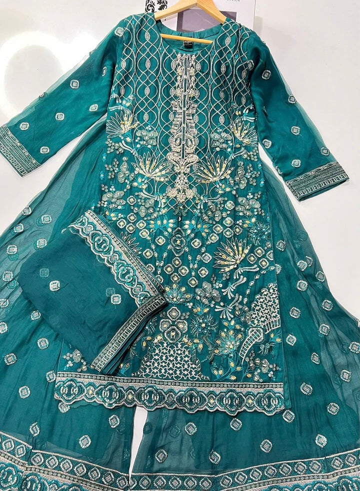 Teal Chiffon Suit 2044