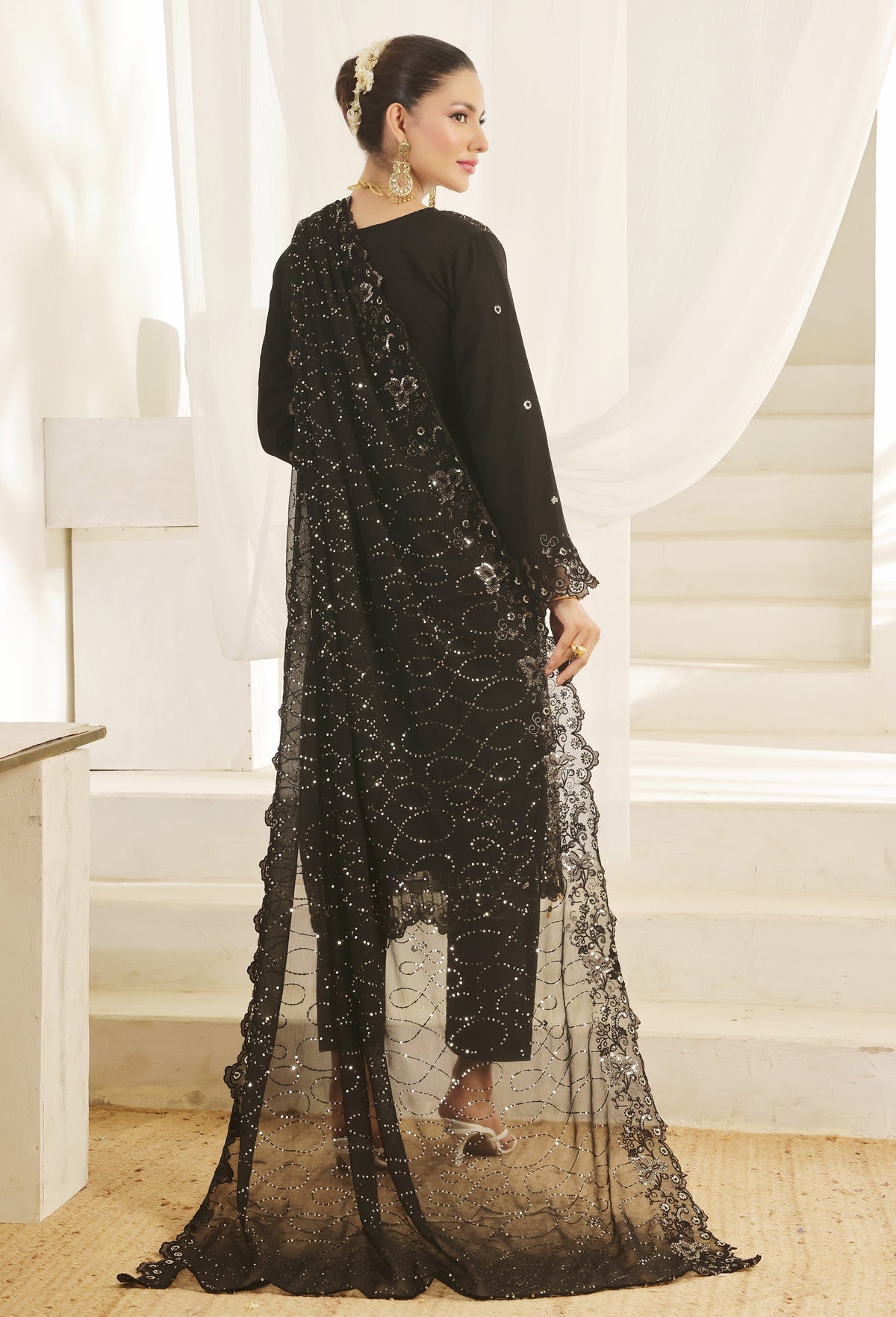 Bin Hameed Chiffon Suits- Schwarz-B4