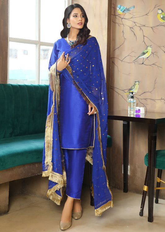 Blue Raw Silk Suit