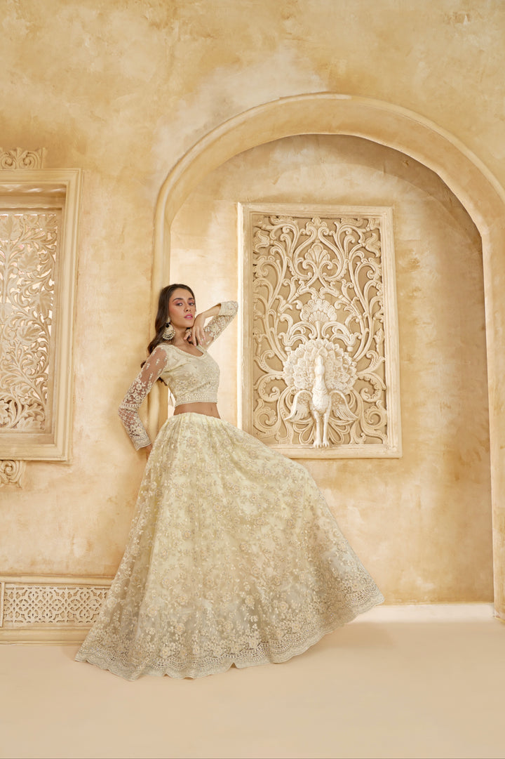 Off White Net & Silk Lehenga 6