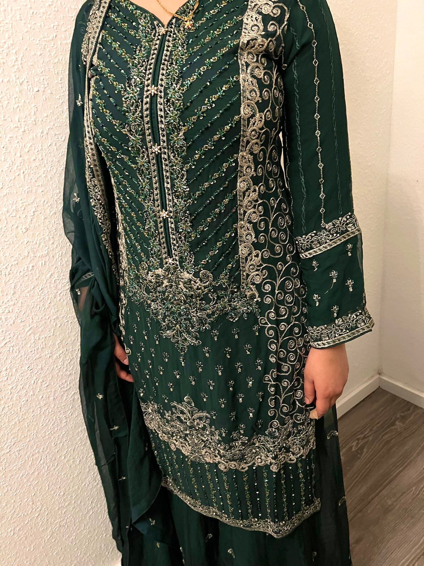 Dark Green Chiffon Suit 1201