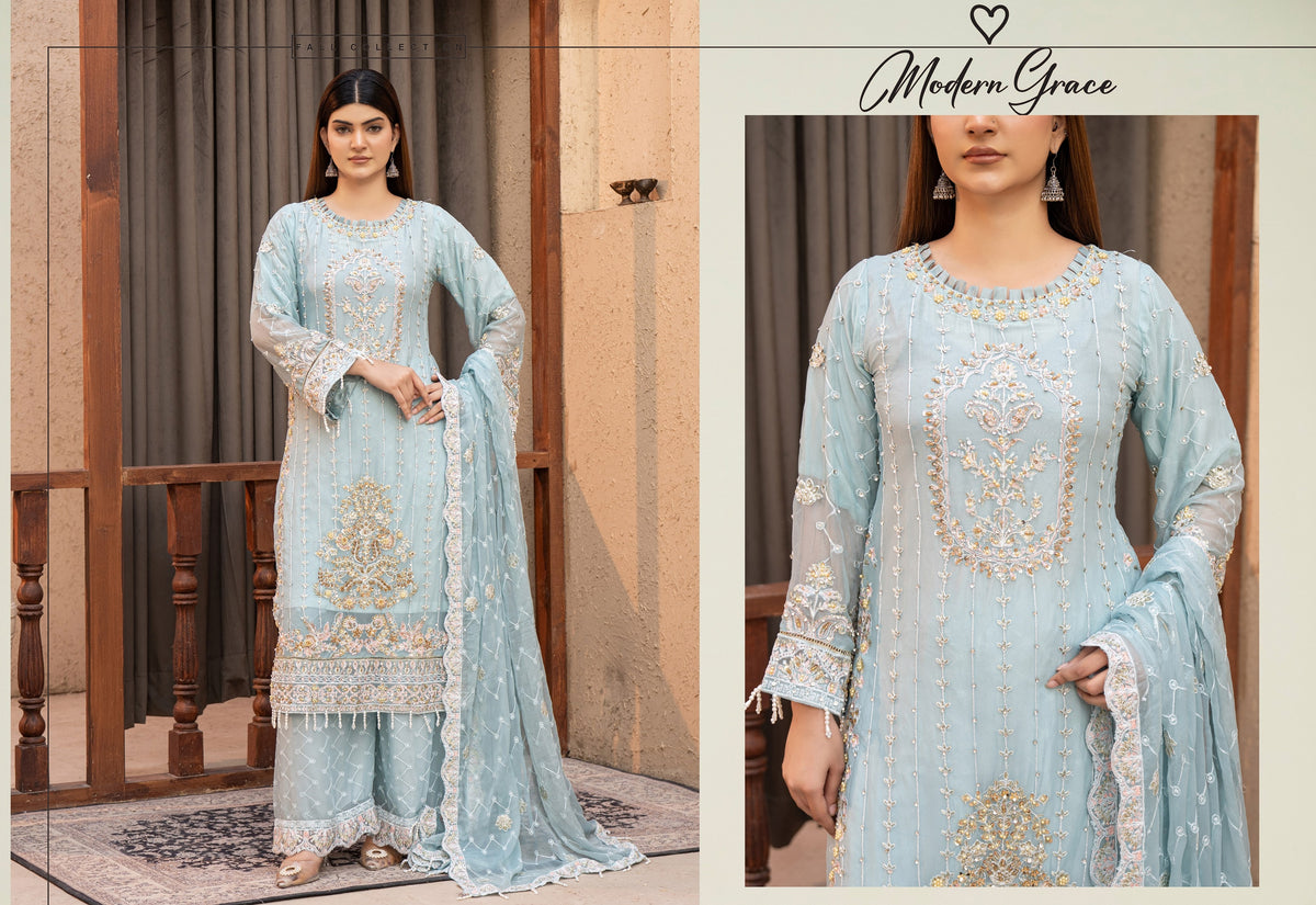 Chiffon Lux Embroidered Suit- design 3