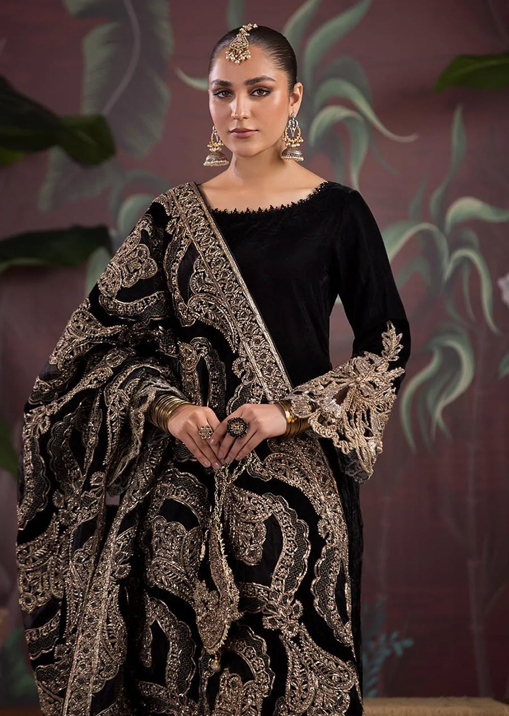 Khuda Baksh Black Velvet Sharara Suit - BL24