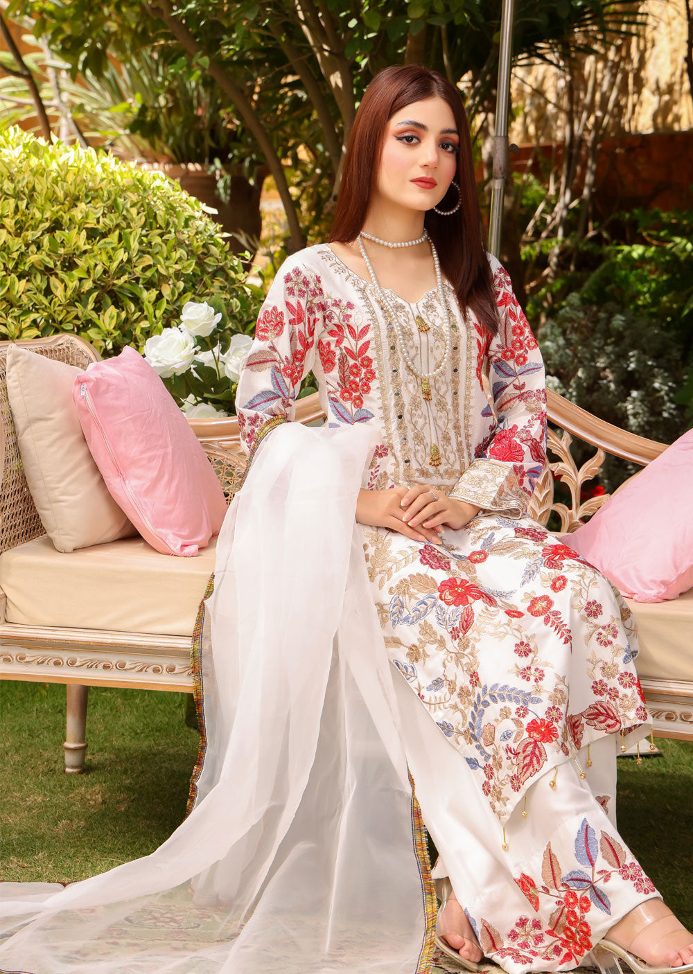 White Floral Linen Suit - BL24