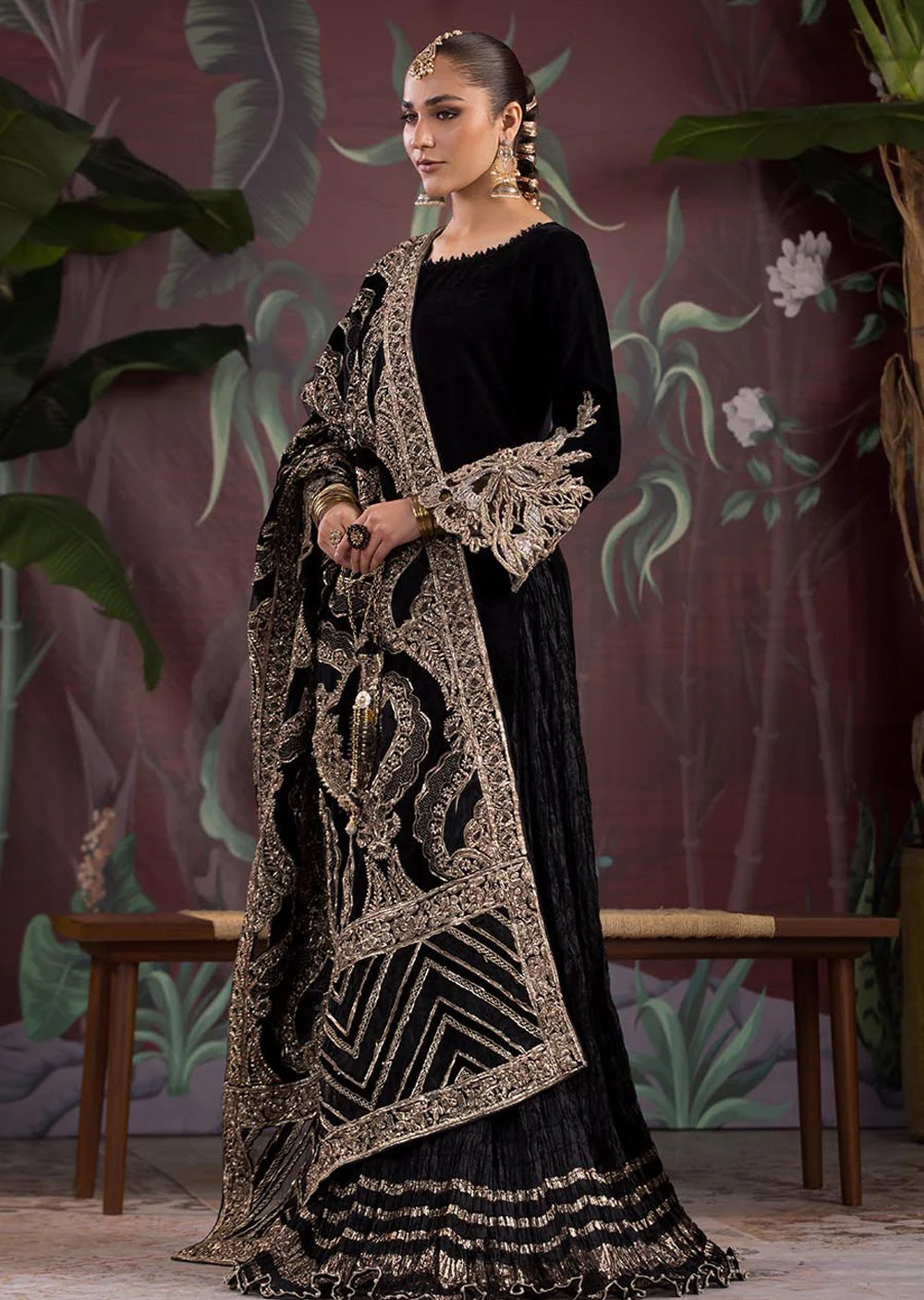 Khuda Baksh Black Velvet Sharara Suit - BL24