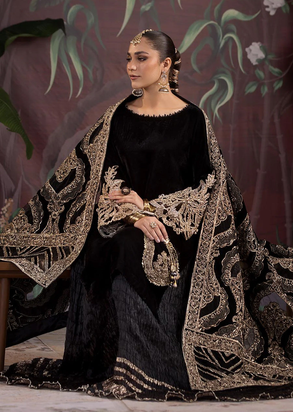 Khuda Baksh Black Velvet Sharara Suit - BL24