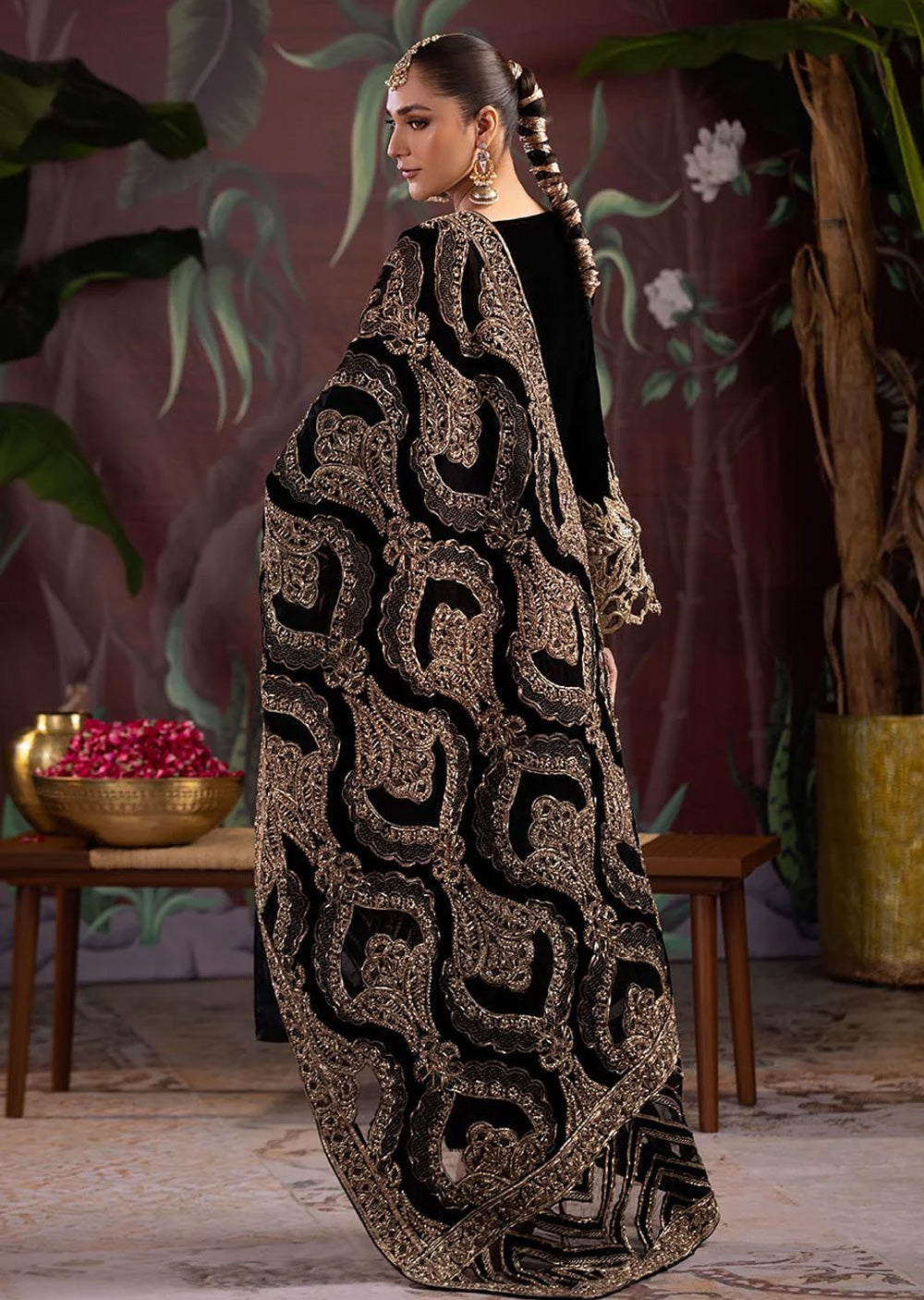 Khuda Baksh Black Velvet Sharara Suit - BL24