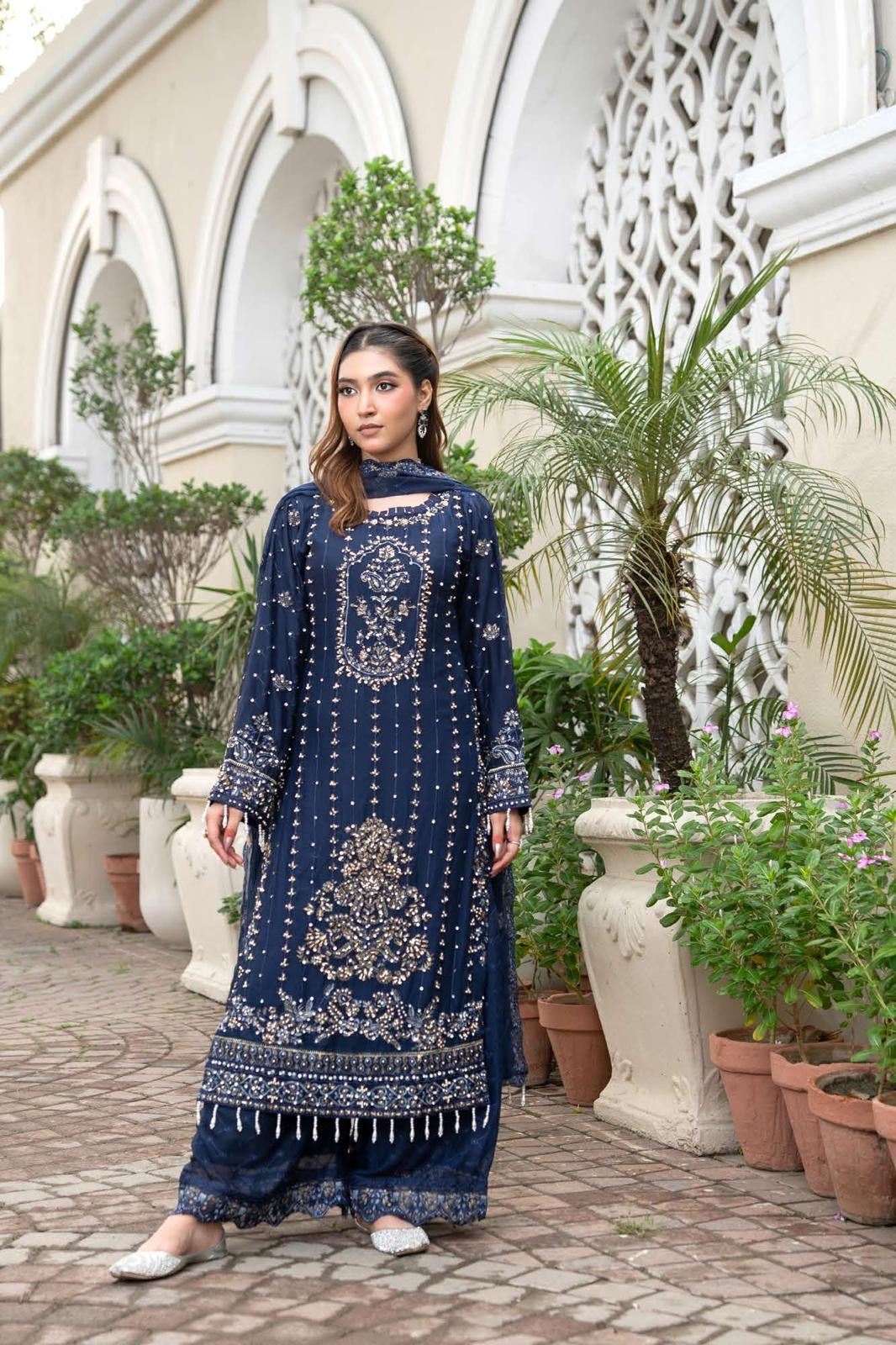 Chiffon Lux Embroidered Suit- design 7