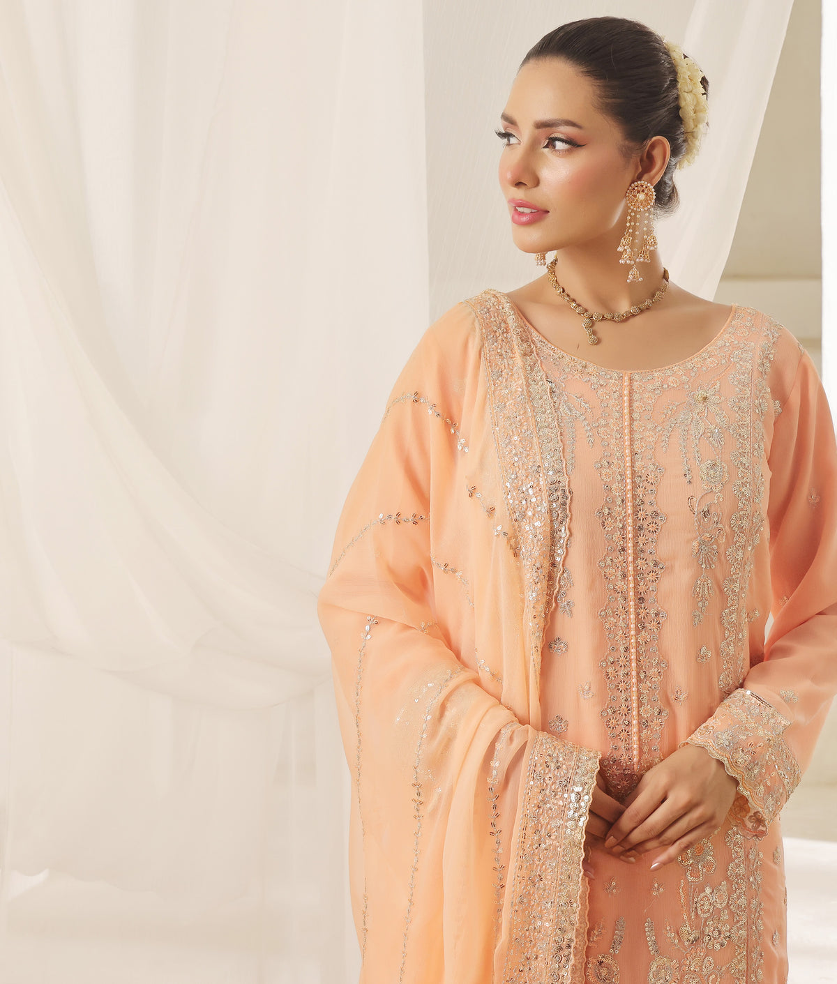 Bin Hameed Chiffon Suits- Lachs-B6