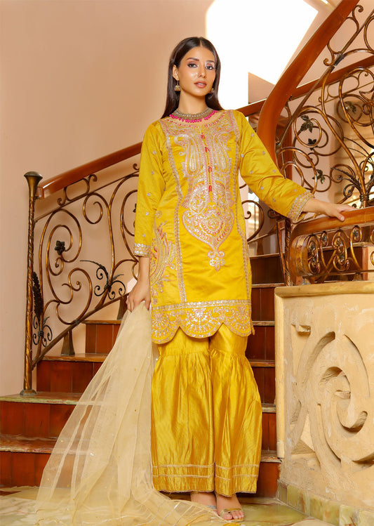 Esaaf - Mustard Khadi Net Suit KLD 315