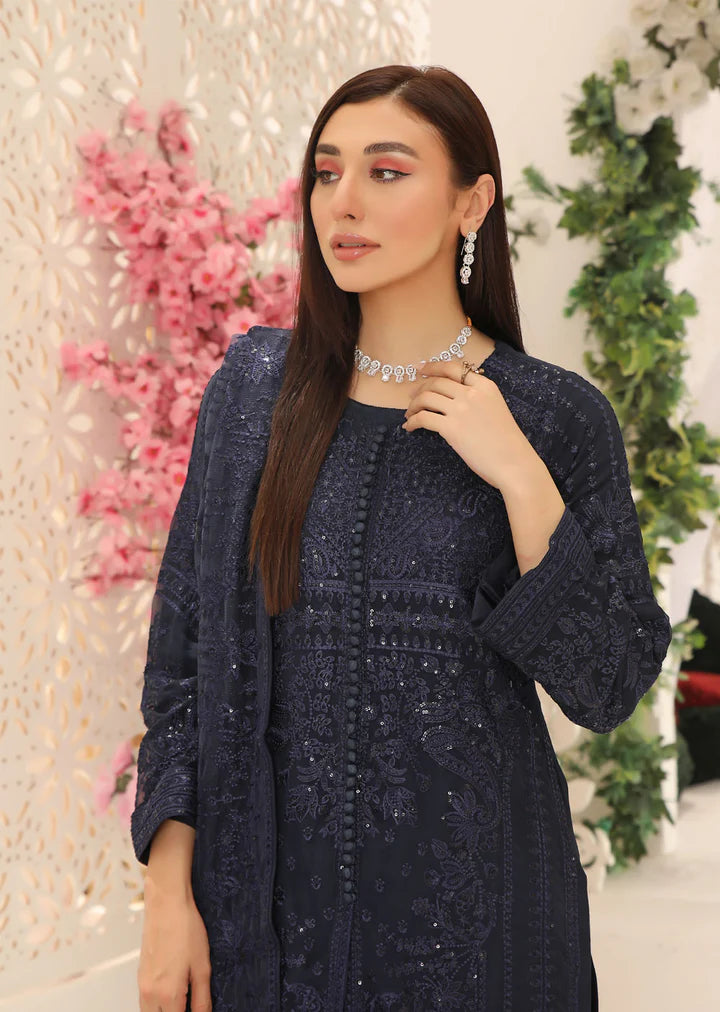 Navy Blue Chiffon Suit 1664