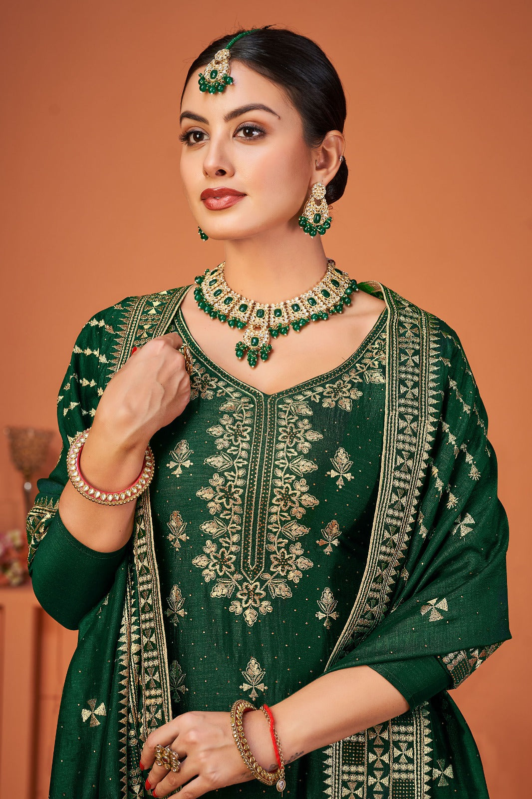 IND Green Embroidered Suit 175