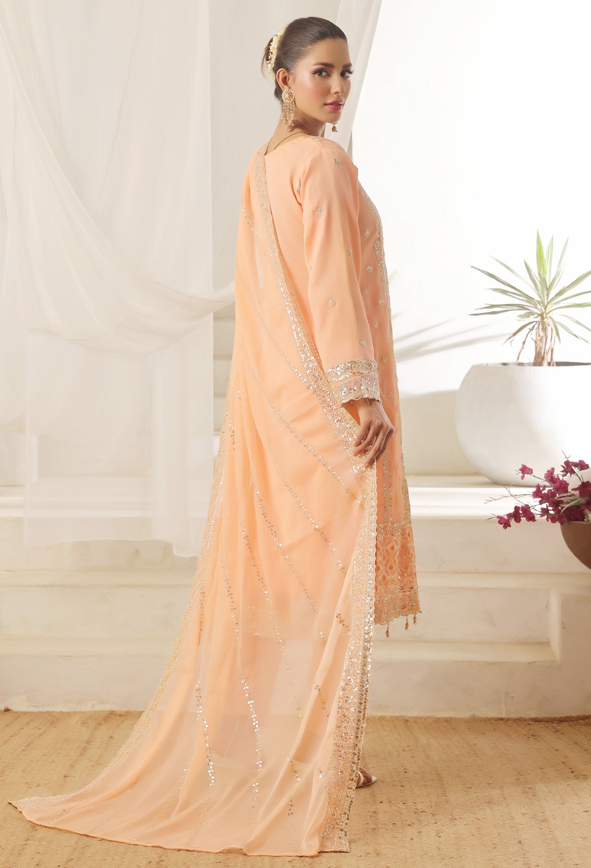Bin Hameed Chiffon Suits- Lachs-B6