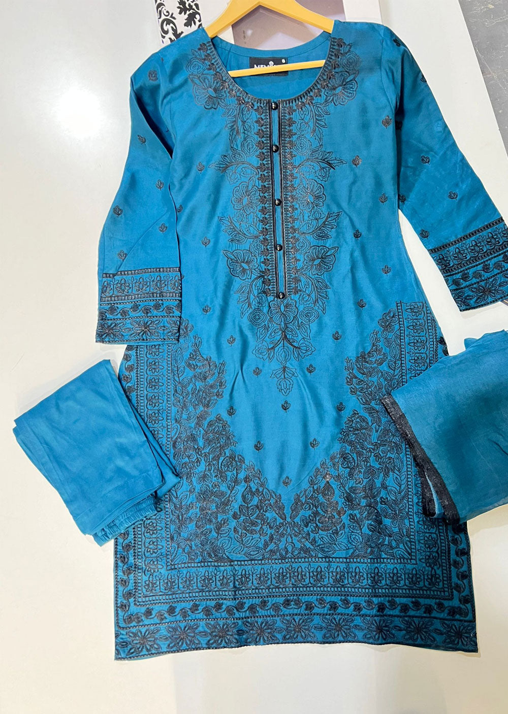 Teal Readymade Linen Suit - 253