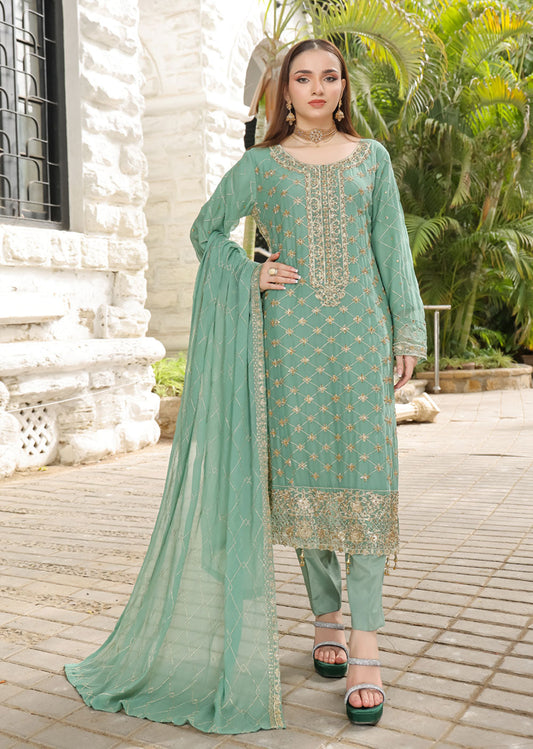 Leeya - Readymade Green Chiffon Outfit 609