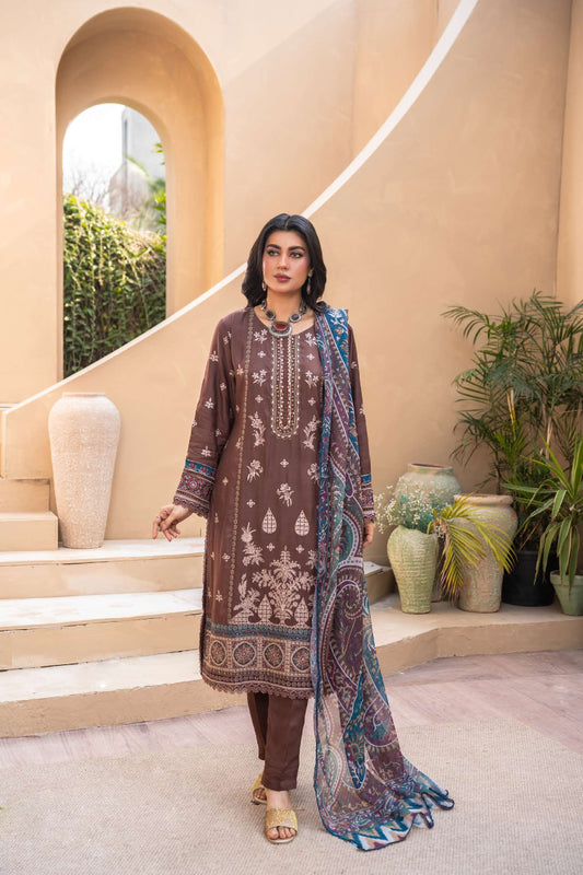 Embroidered Viscose Suit- Braun