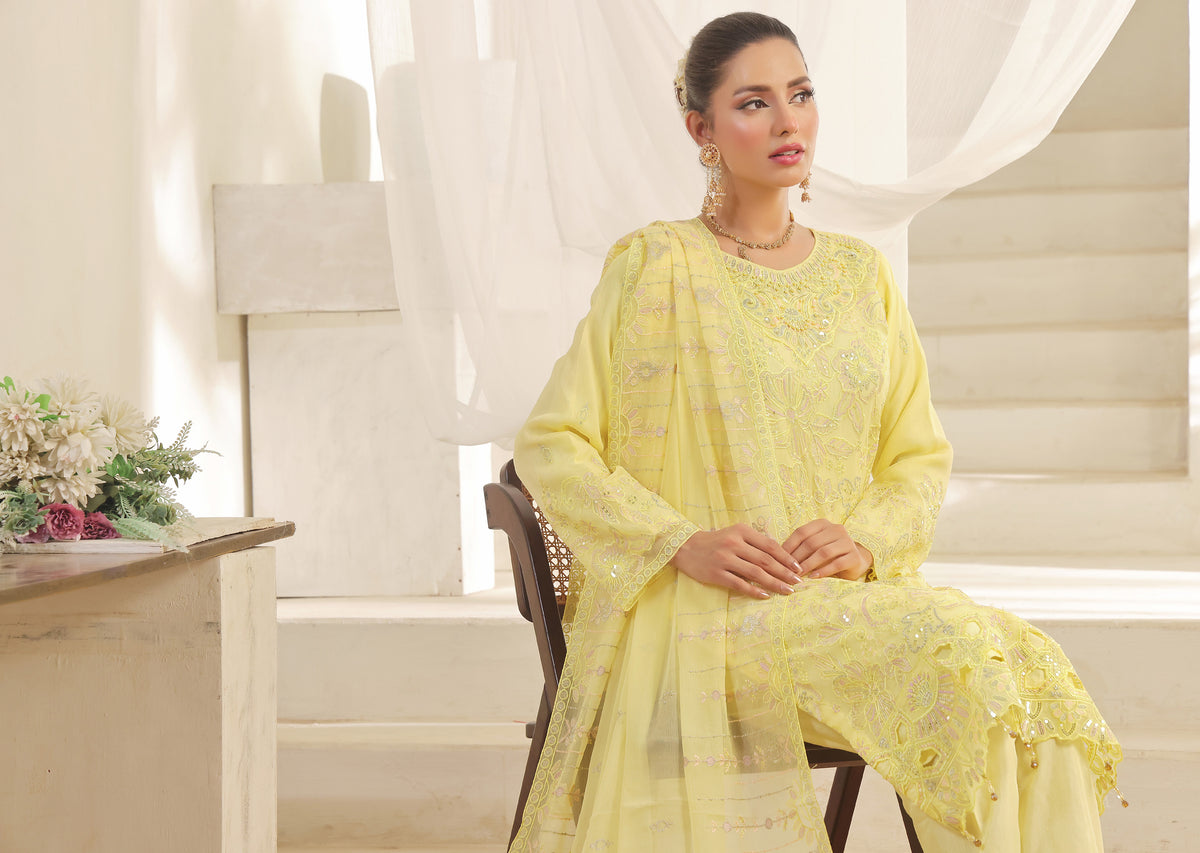 Bin Hameed Chiffon Suits- Gelb-B5