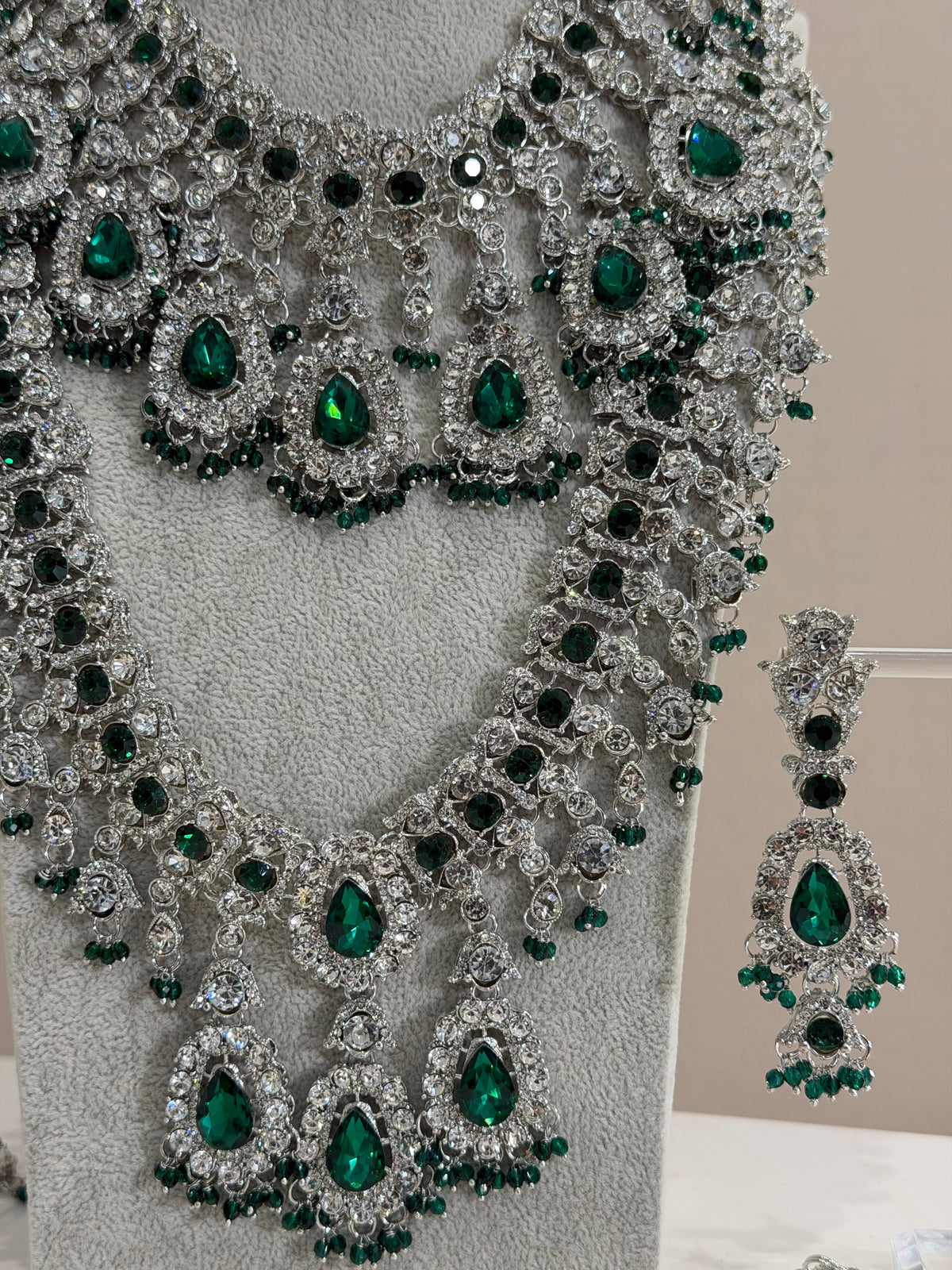 Emerald Green / Silver AD Bridal Jewellery Set