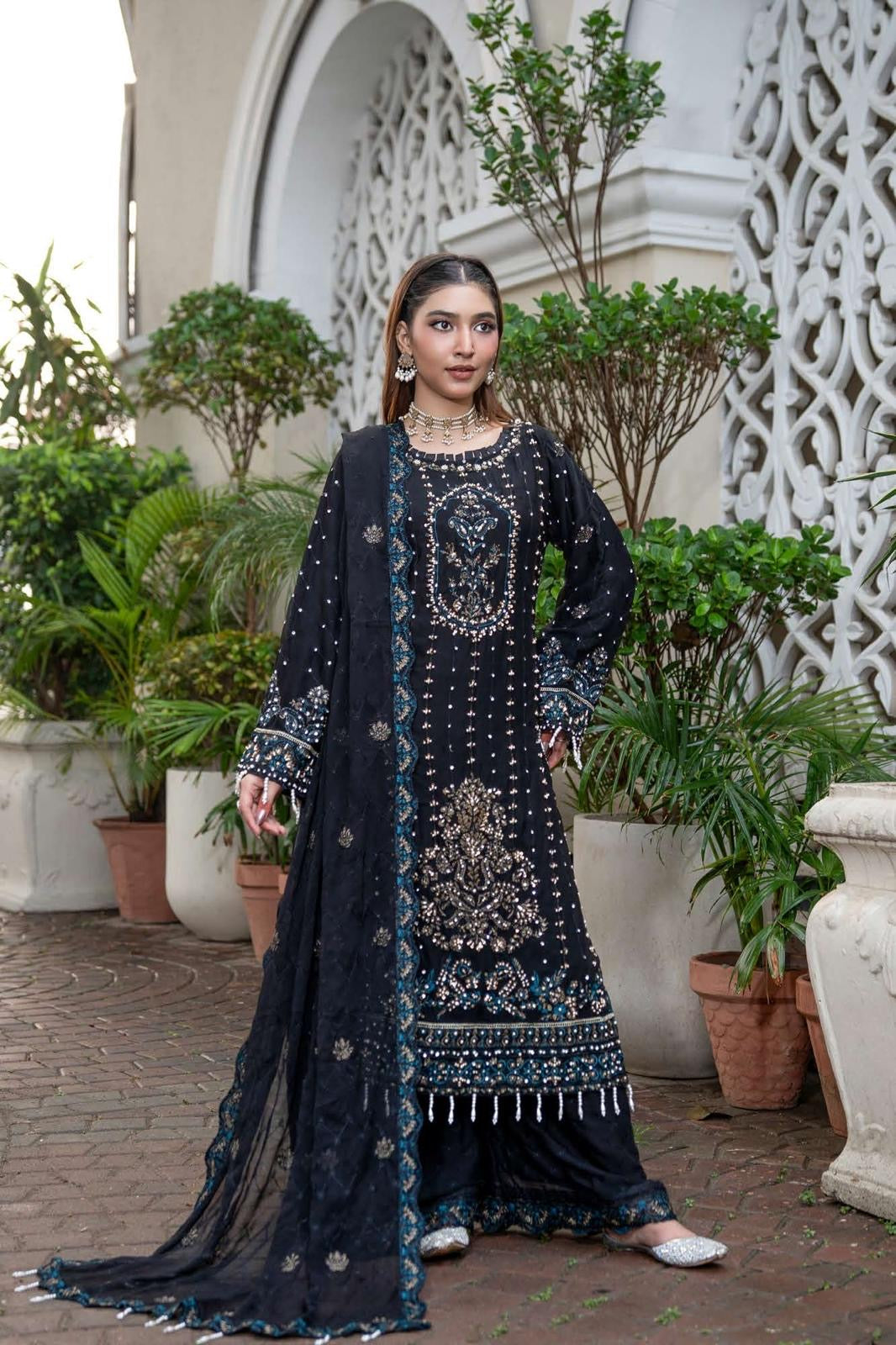 Chiffon Lux Embroidered Suit- design 8