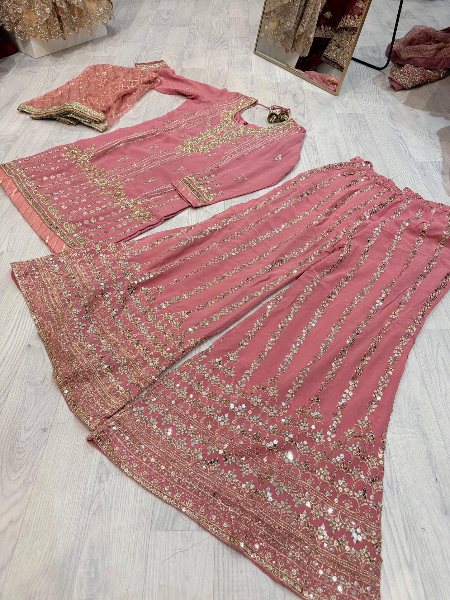 Pink – Heavy Georgette Embroidery and Handwork  Sharara Suit
