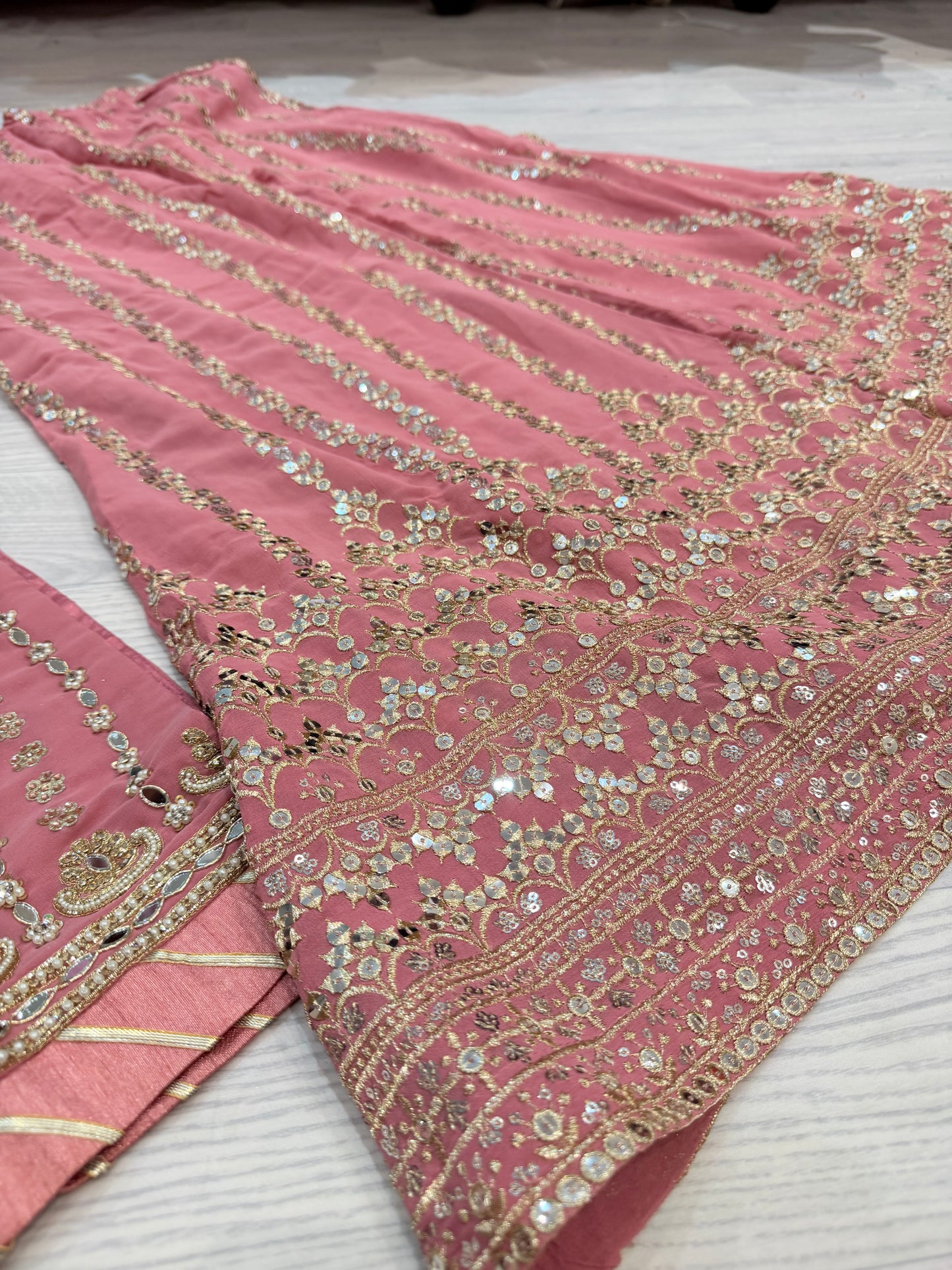 Pink – Heavy Georgette Embroidery and Handwork  Sharara Suit