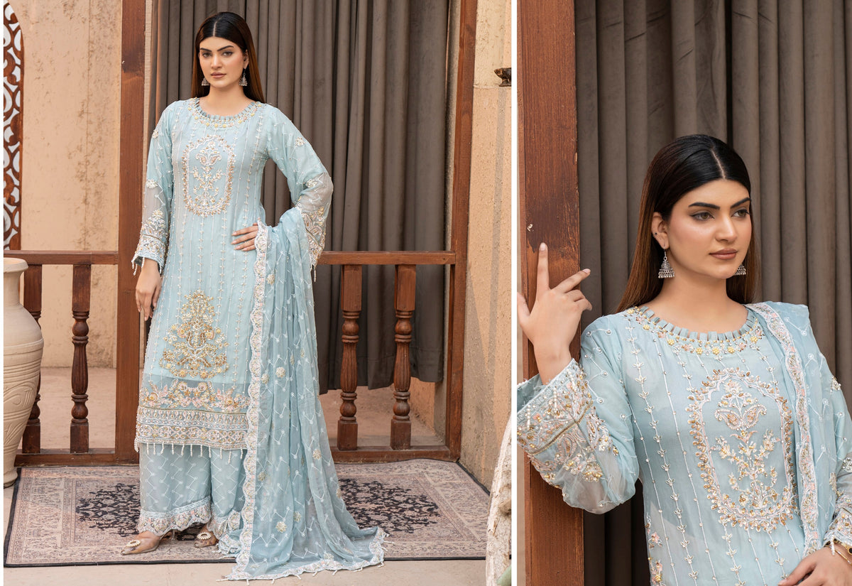 Chiffon Lux Embroidered Suit- design 3