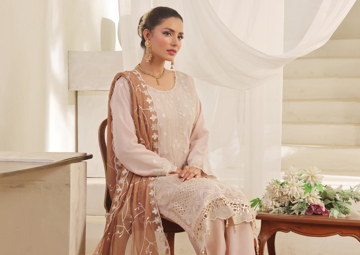 Bin Hameed Chiffon Suits- Rosé-B7